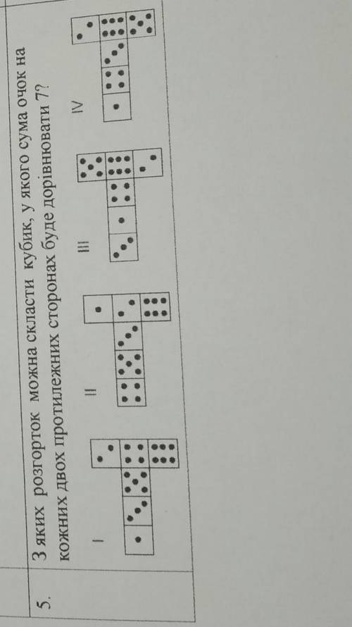 З яких розгорток можна скласти кубик, у якого сума очок на кожних двох протилежних сторонах буде дор