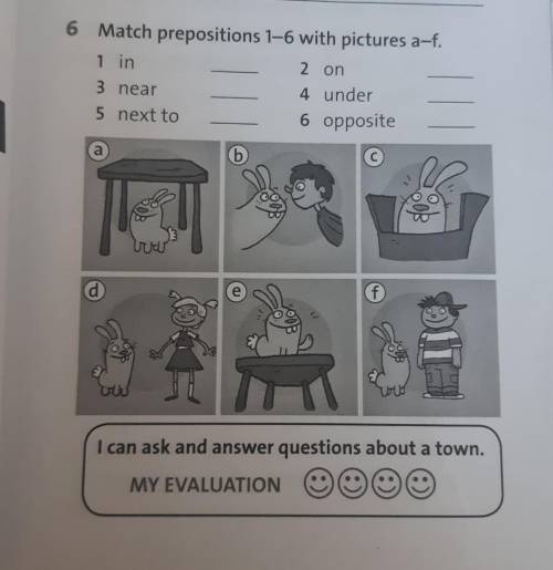 Match prepositions 1-6 with pictures a-f