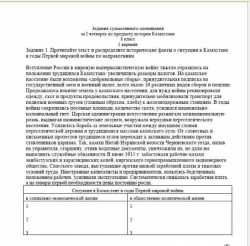 Ситуация в Казахстане в годы первой мировой войны ​