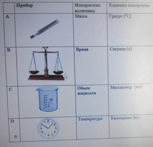 Выберите верный вариант соответствия прибора измерямой величине и её единице измерениятоесть​