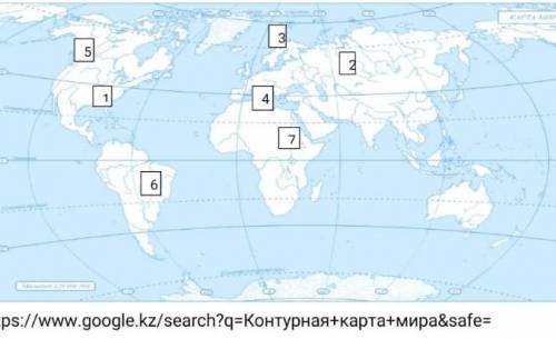 Соотнесите географический объект с цифрой на контурной карте: реки: Нил, Миссисипи; Скандинавский по