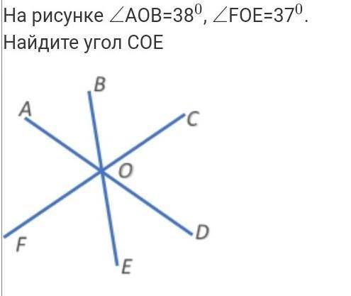 На рисунке ∠AOB=38, ∠FOE=37.Найдите угол COE​