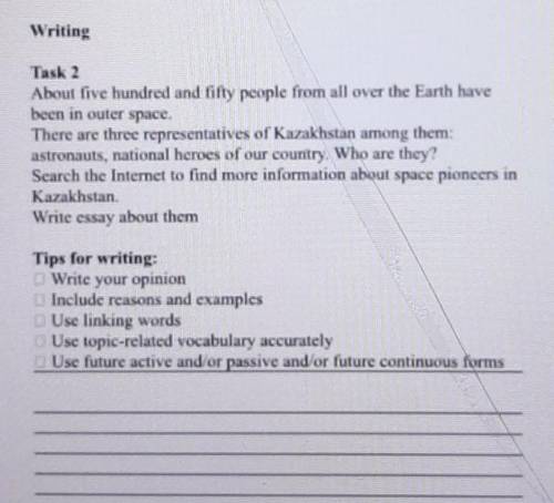 Writing Task 2About five hundred and fifty people from all over the Earth havebeen in outer space.Th