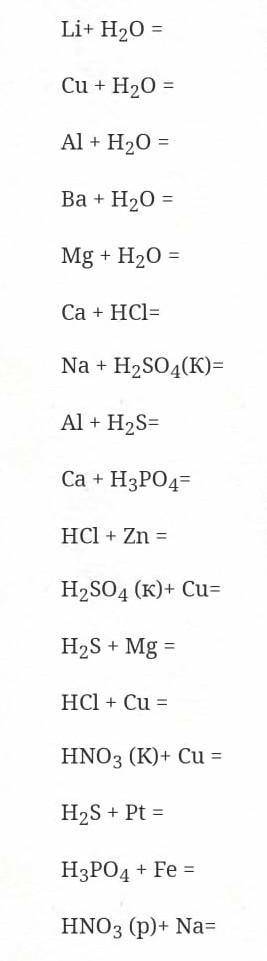 Закончите практически осуществимые реакции.Здесь много уравнений. очень