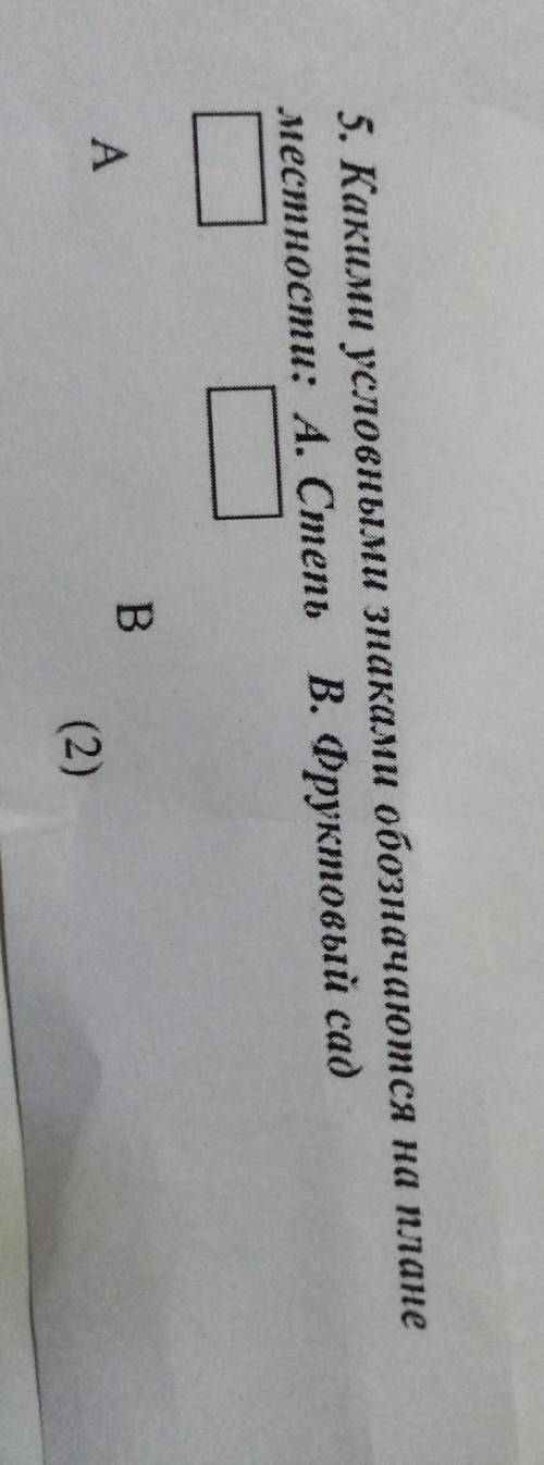 5. Какими условными знаками обозначаются на планеместности: А. Степь В. Фруктовый сад​
