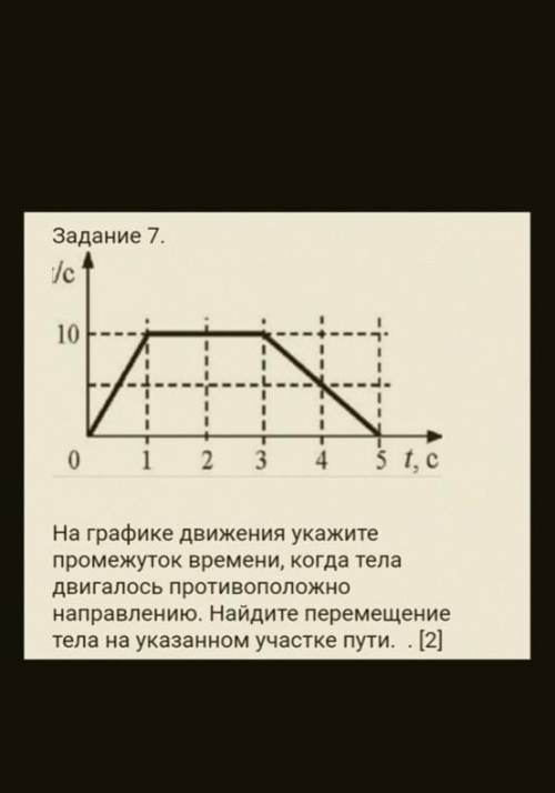 Задание 7. На графике движения укажите промежуток времени, когда тела двигалось противоположно напра