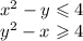 x {}^{2} - y \leqslant 4 \\ y {}^{2} - x \geqslant 4