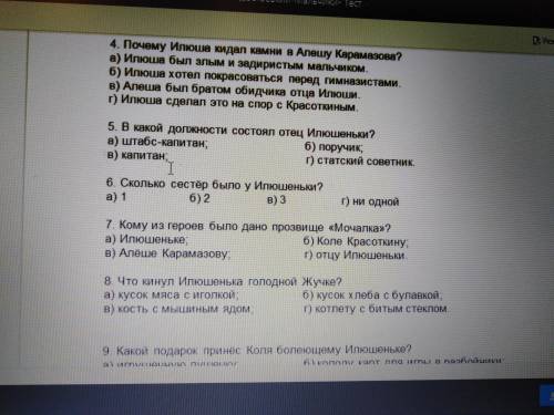 ТЕСТ ПО ЛИТЕРАТУРЕ 6 КЛАСС ДОСТОЕВСКИЙ МАЛЬЧИКИ