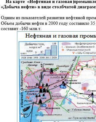 На карте «Нефтяная промышленность Казахстана» дополните элемент «Добыча нефти» в виде столбчатой диа