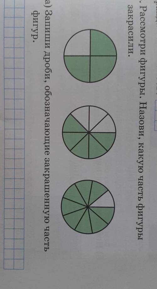 13. Рассмотри фигуры. Назови, какую часть фигуры закрасили.а) Запиши дроби, обозначающие закрашенную