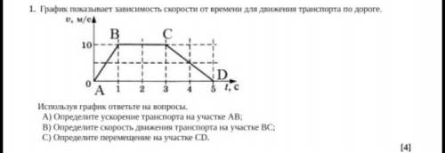 графика показывает зависимость скорости от времени для движения транспорта по дороге. Используя граф