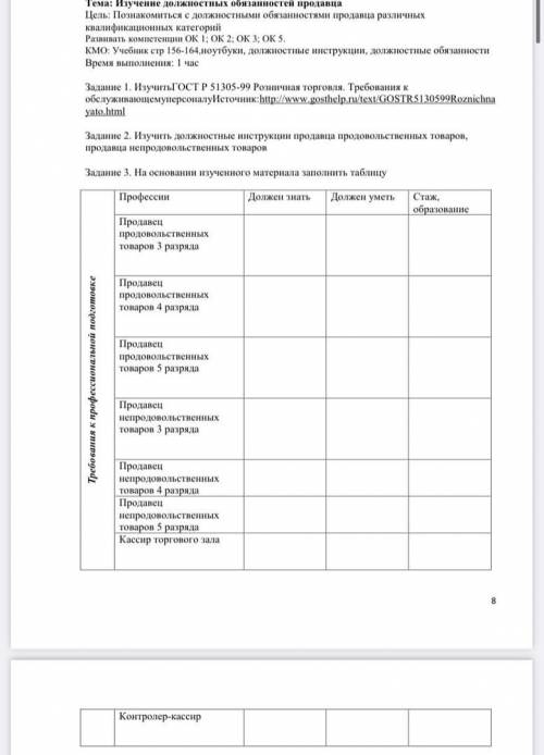 Заполнить третий столбик кому какое образование нужно