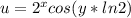 u=2^{x} cos(y*ln2)