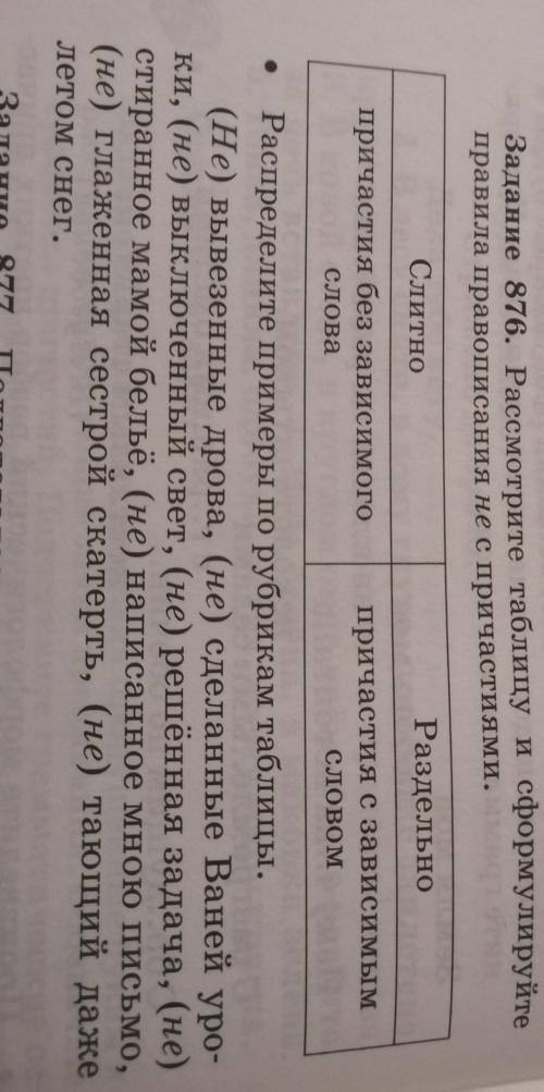 Рассмотрите таблицу и сформулируйте правила правописания не с причастиямиУпр 876​