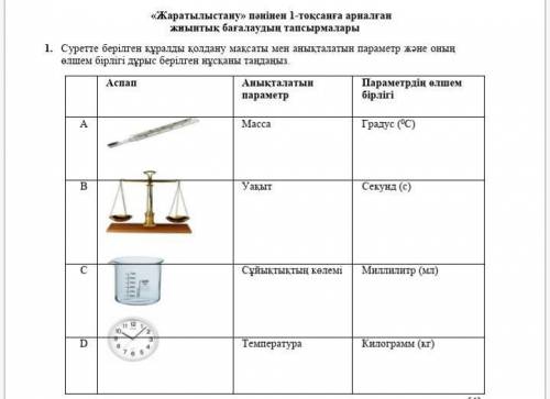 Суретте берилген куралды колдану максаты мен аныкталатын параметр Жане онын олшем бирлиги дурыс бери