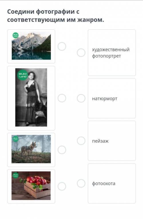 Соедини фотографии с соответствующим им жанром.