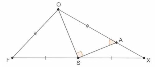 В треугольнике FOX проведена медиана OS. На стороне OX выбрана точка A так, что угол OSA — прямой. П