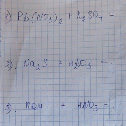 молекулярная, полное и короткая ионная реакция. 2) Na2S+H2SO3 полное и короткая ионная реакция. 3) K