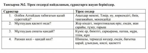 щас всё объясню на русском что надо делать. с лево сұрақтар это вопросы, а справо Тірек сөздер э