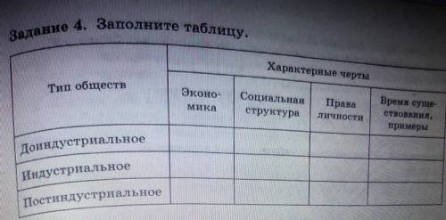 Заполнить таблицу. общество.