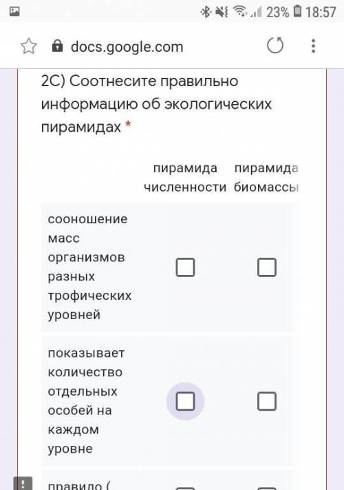 Соотнесите правильно информацию об экологических пирамидах * пирамида численностипирамида биомассыпи