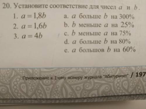 Установите соответствие для чисел а и б