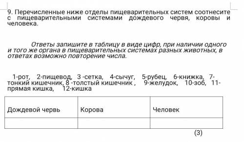 Перечисленные ниже отделы пищеварительных систем соотнесите с пищеварительными системами дождевого ч