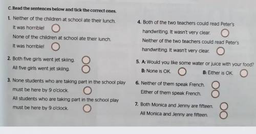 C. Read the sentences below and tick the correct ones. 1. Neither of the children at school ate thei