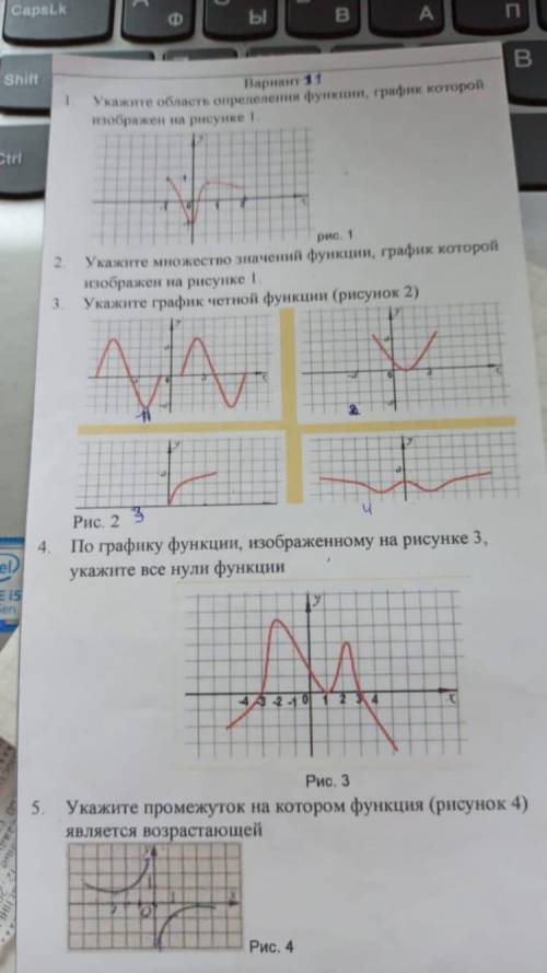 решить Укажите область определения функции, график который изображен на рисунке 1. 2. Укажите множес