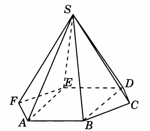 В правильной шестиугольной пирамиде SABCDEF стороны основания равны 1,а боковые ребра 2.Найдите коси