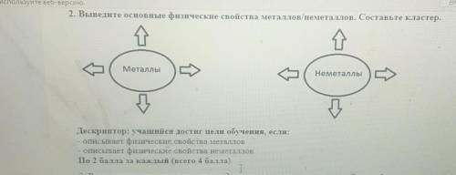 2. Выведите основные физические свойства металлов/неметаллов. Составьте кластер. .17МеталлыНеметаллы