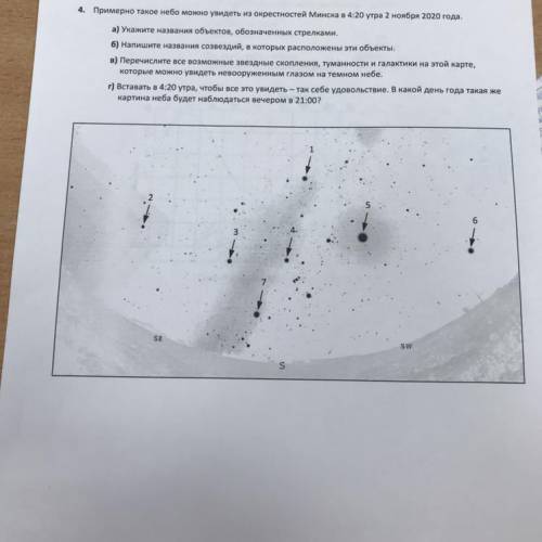 Примерно такое небо можно увидеть из окрестностей Минска в 4:20 утра 2 ноября 2020 года. a) Укажите