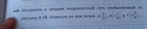 446. Начертите в тетради координатный луч, изображение на рисунке. Отметьте на нем точки A (2/3) B (