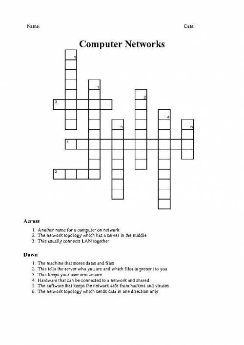 Across 1. Another name for a computer on network 2. The network topology which has a server in the m