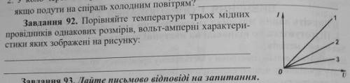 Порівняйте температури трьох мідних провідників однакових розмірів, вольт-амперні характеристики яки