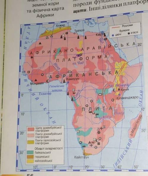 РОБОТА З КАРТОЮ 1. На якій літосферній плитілежить Африка?2. Яка платформа лежить воснові материка?3