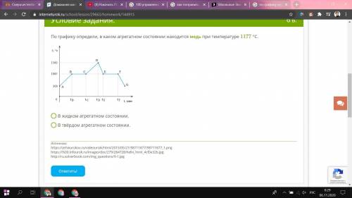 По графику определи в каком агрегатном состоянии находится медь при температуре 1177 градусов