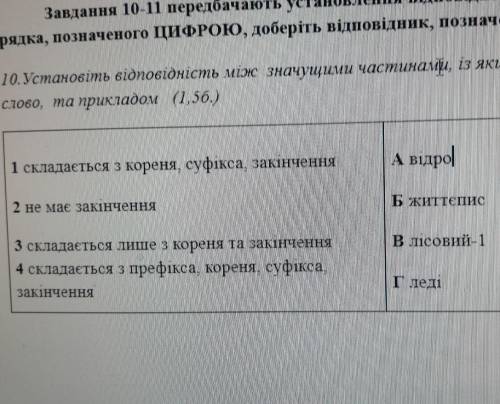 Установіть відповідність між значущими частинами, із яких складаєтьсяслово​