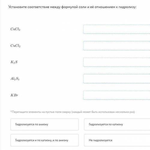 Установите соответствие между формулой соли и её отношением к гидролизу: