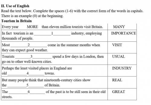 Use if English. Read the text below.Complete the spaces (1-6) with the correct form of the words in