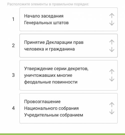 Установите верную последовательность событий 1789 года