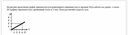 На рисунке представлен график зависимости пути равномерного движения тела от времени. Путь даётся в