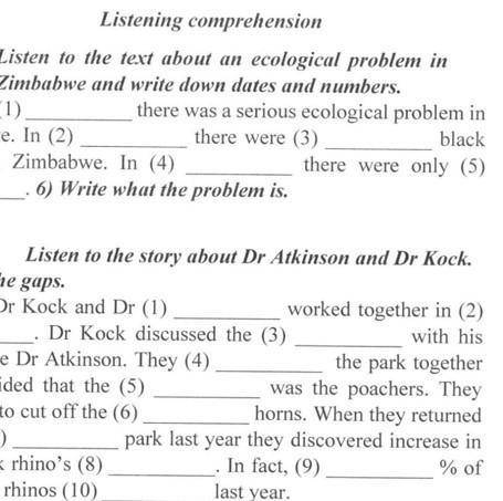 Listening comprehension Zimbawe and to the text​