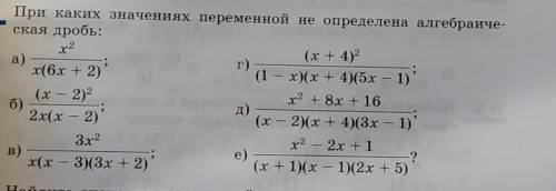 При каких значениях переменной не определена алгебраическая дробь ​