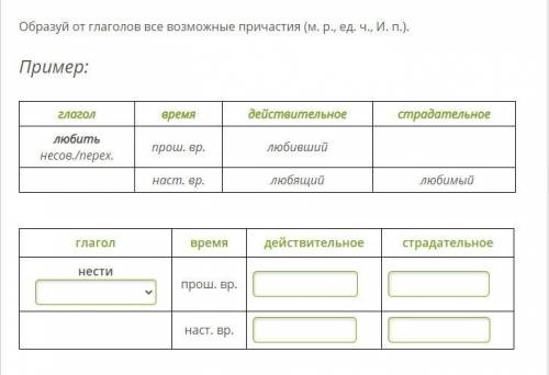 Образуй от глаголов все возможные причастия (м. р., ед. ч., И. п.)