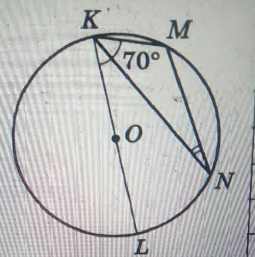 0 — центр кола, кут LKM = 70°. Знайдіть кут KNM.​