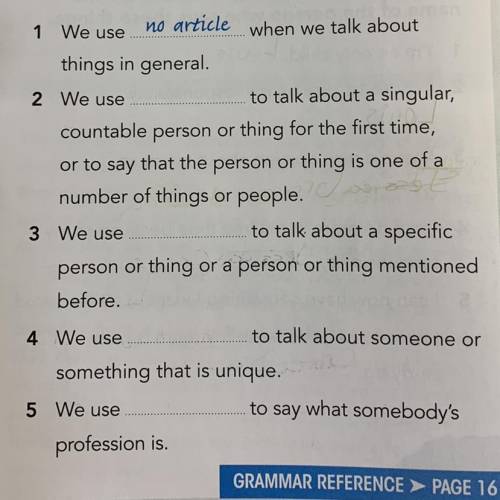 Look at these sentences and then complete rules 1-5 with “a/an”, “the” or “no article”