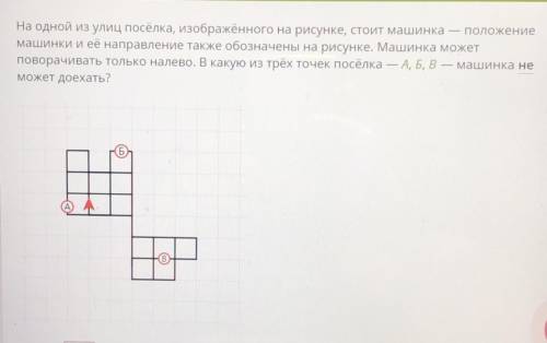 На одной из улиц посёлка, изображённого на рисунке, стоит машинка — положение машинки и её направлен