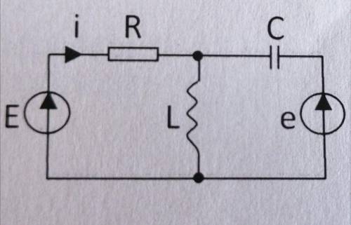 Дана схема со следующими параметрами: R=20 Om, L=0.2 мГн, С=1 мкФ, Е=10 В(const), e=5cos10^5*t. Опре