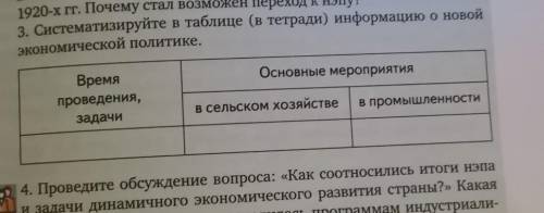 Систематизируйте в таблице информацию о новой экономической политике ​